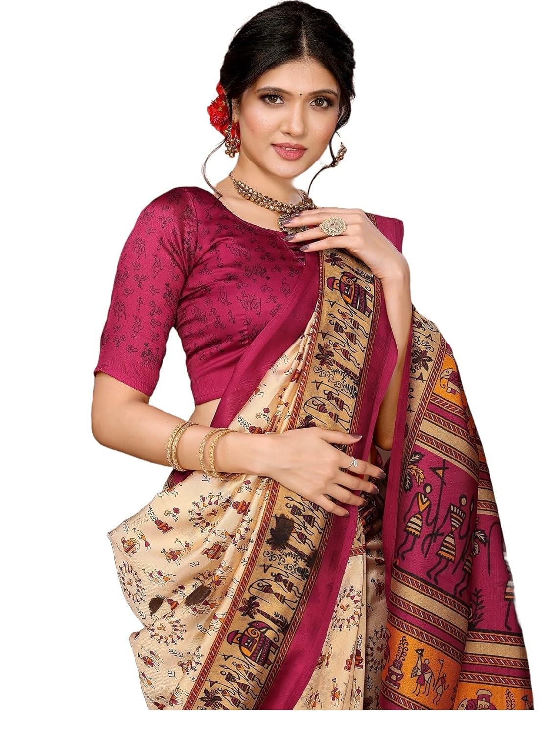 Printed Saree with Matching Unstitched Blouse