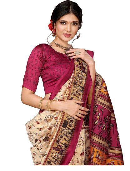 Printed Saree with Matching Unstitched Blouse
