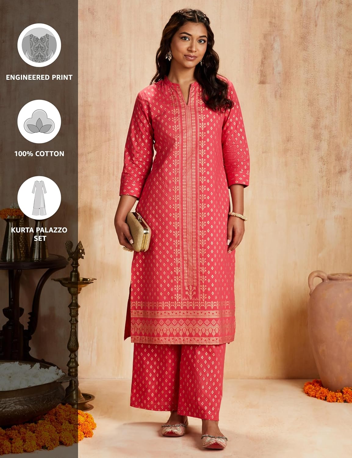 Myx Women's Solid Straight Printed Kurta and Pant