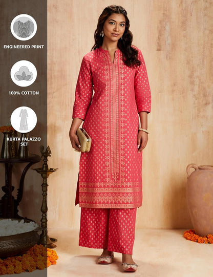 Myx Women's Solid Straight Printed Kurta and Pant