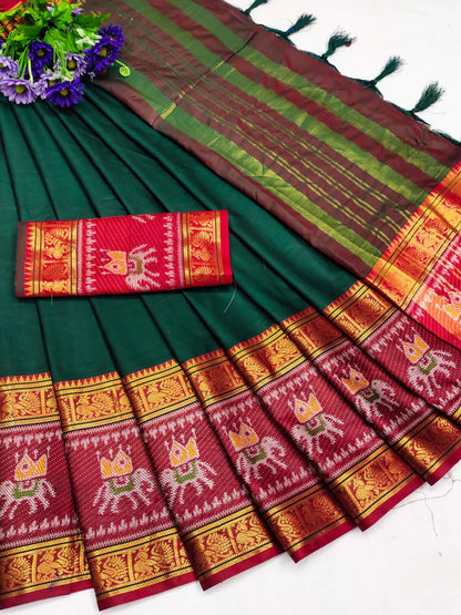 Women Cotton Silk Saree with unstitched blouse