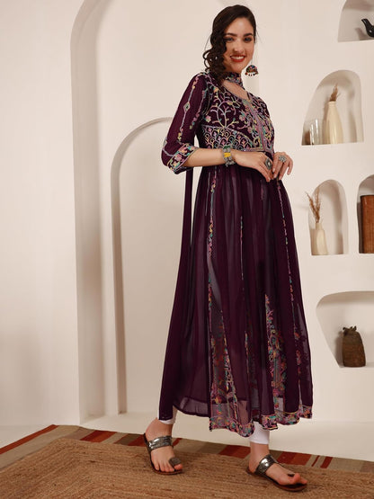 EthnicJunction Women's Georgette Embroidered
