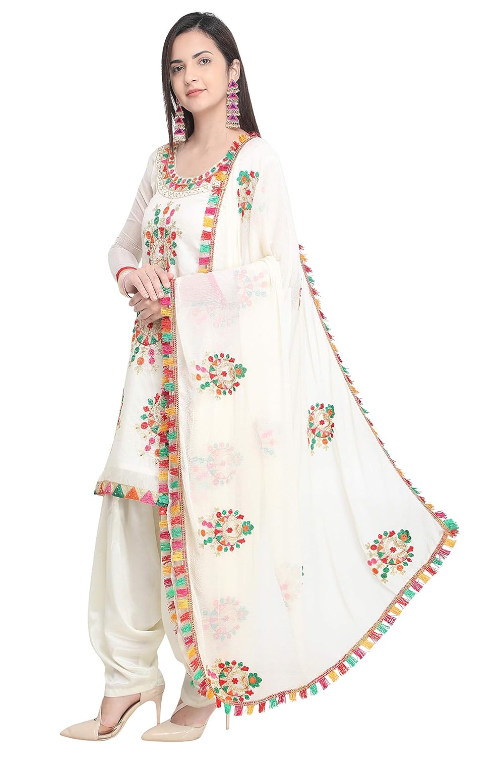 EthnicJunction Women's Chanderi Cotton Embroidered