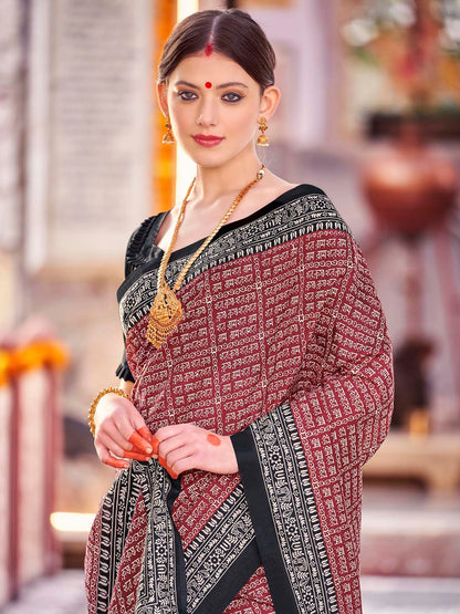 Women's Bhagalpuri Silk Ethnic Motif Printed Saree
