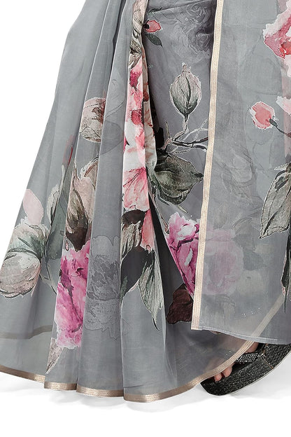 Printed Women's Organza Saree Design with Blouse Piece