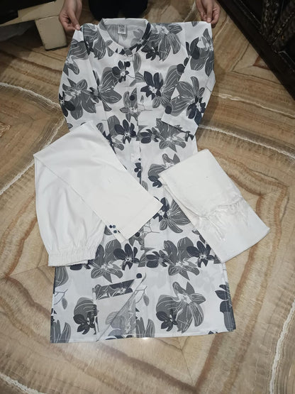 Women's Cotton Floral Print Kurti Pant Set with Dupatta
