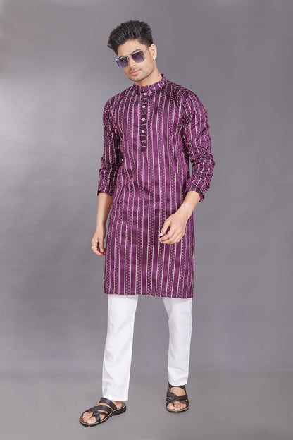 Men's Self Woven Jequard Art Silk Slim Fit Only Kurta