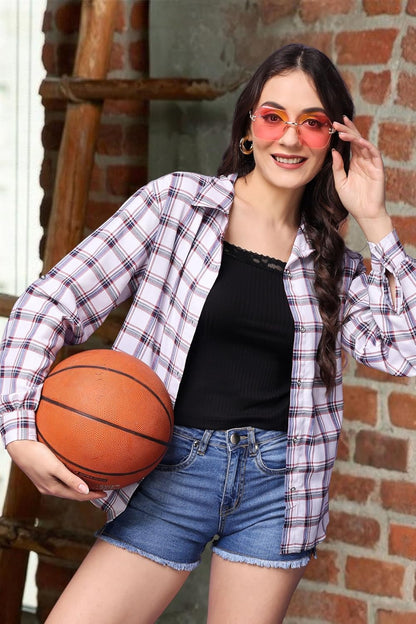POPWINGS Casual Checks Print Shirt for Women