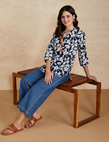 Myx Women's Cotton Printed Straight-fit Short Kurti