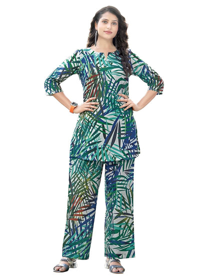 NAINVISH Women's Cotton Blend Green Printed V-Neck
