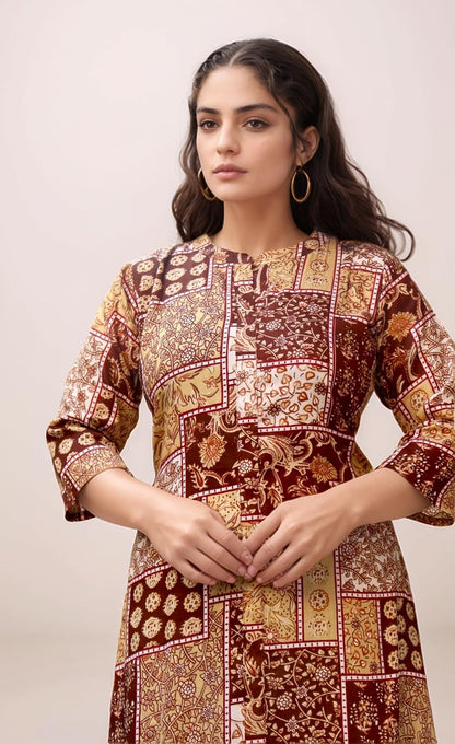 Women's Cotton Blend Floral Printed A-line Kurta