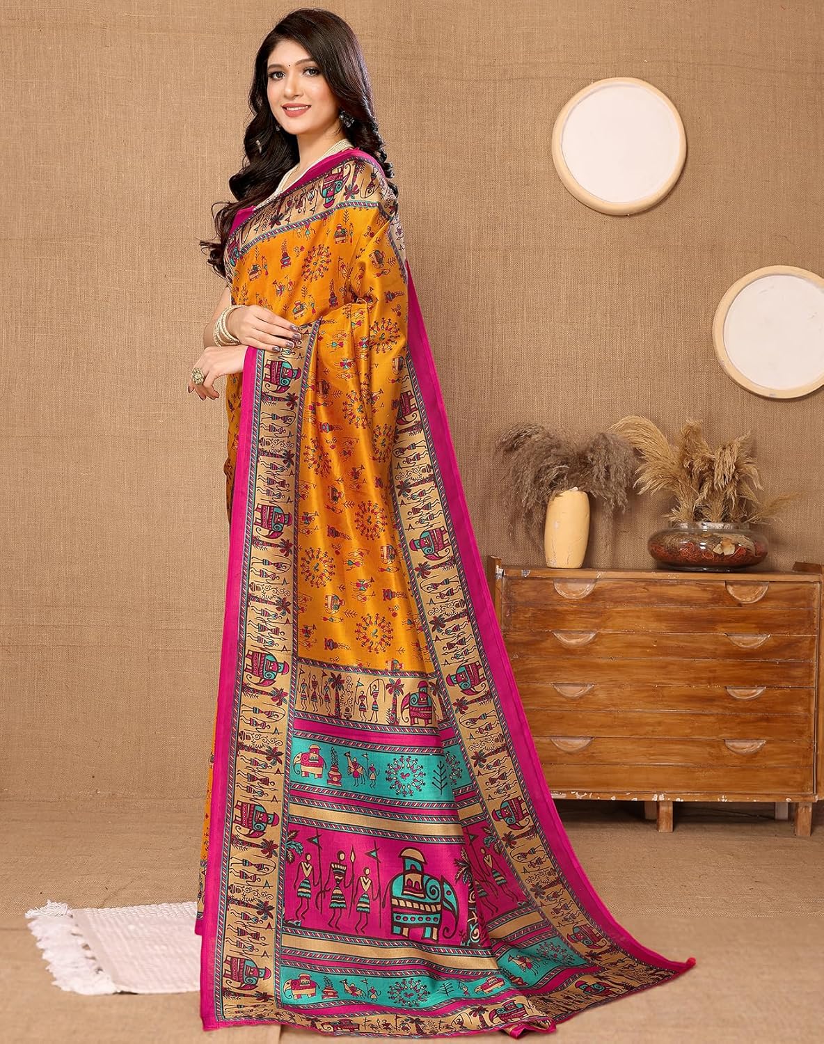 Women's Woven Saree with Matching Unstitched Blouse