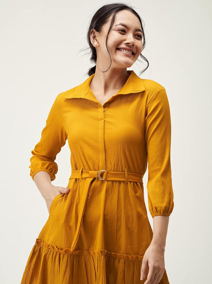 AASK Women Peplum Gathared Stylish Dress with Belt