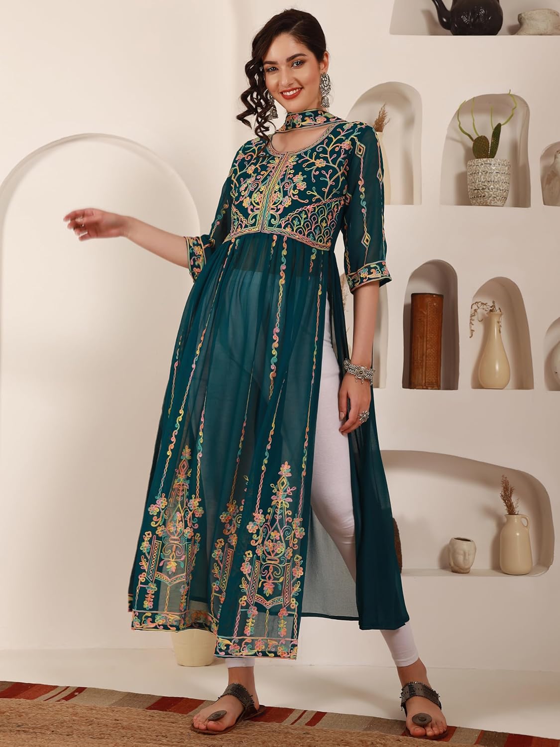 EthnicJunction Women's Georgette Embroidered