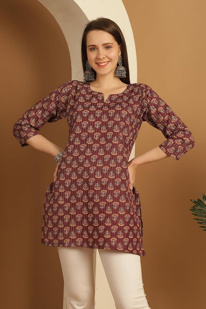 Rajnandini Women's Cotton Straight Fit Tunic Foil Printed