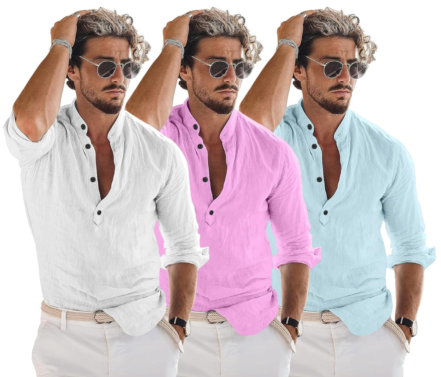 Men Solid Cotton Blend Straight Kurta Shirt Pack of 2