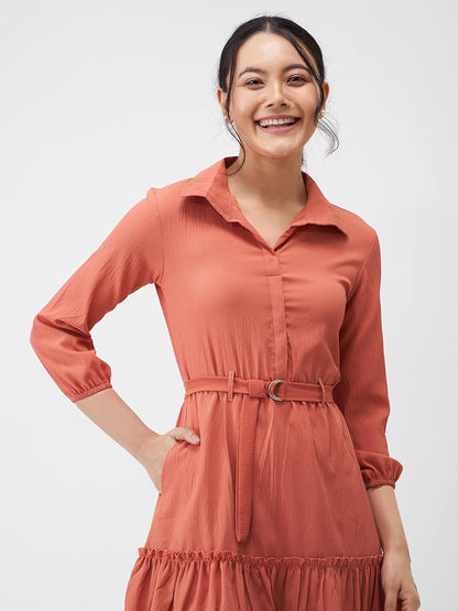 AASK Women Peplum Gathared Stylish Dress with Belt
