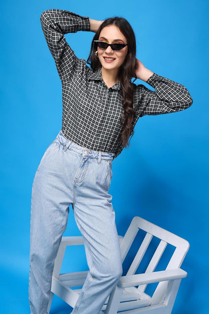 POPWINGS Casual Checks Print Shirt for Women