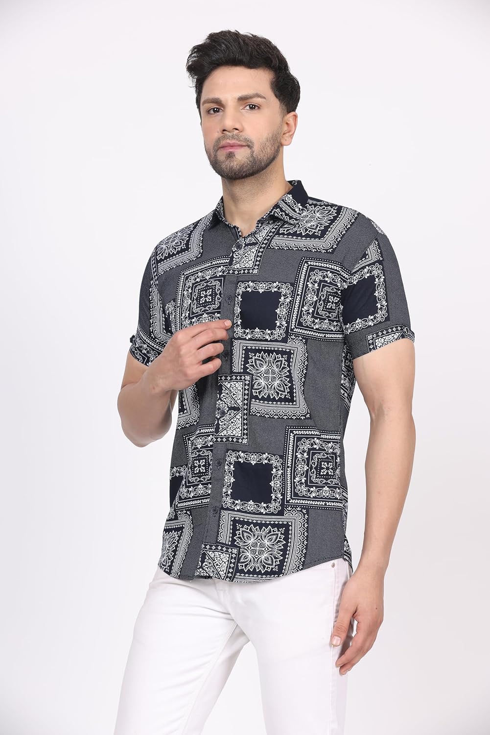 CVC Men's Regular Fit Half Sleeve Printed Shirt