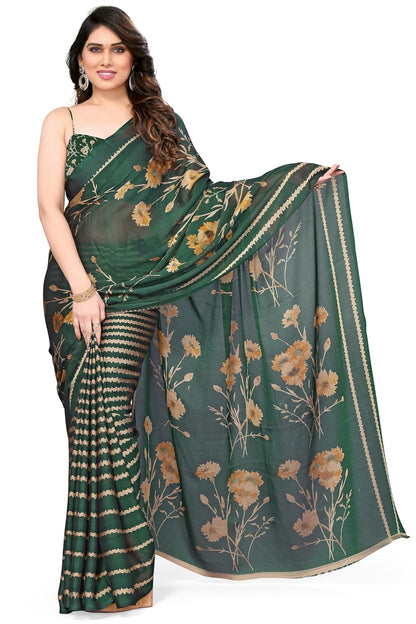 FASHION Women's  Floral Printed Saree with Blouse Piece