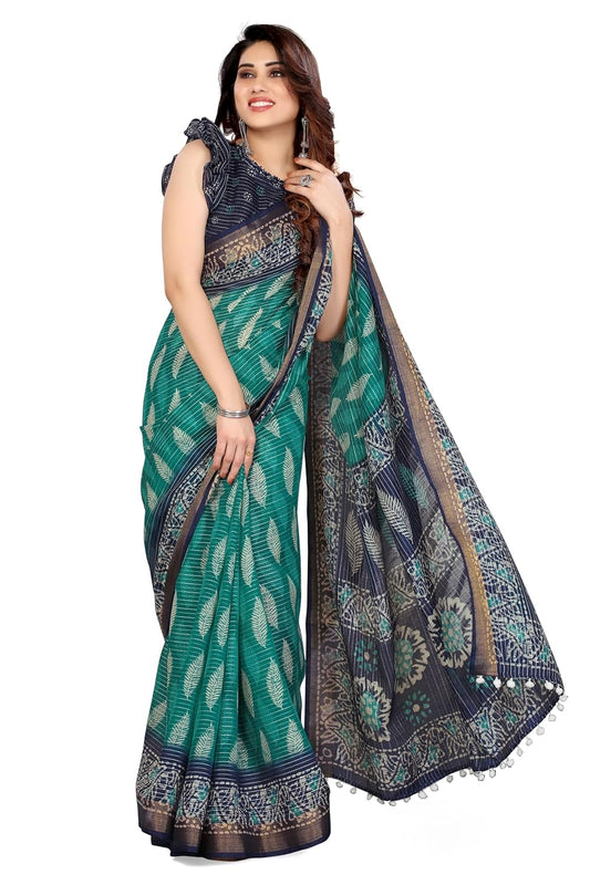 Women's Fancy Cotton  Printed Saree with Blouse Piece
