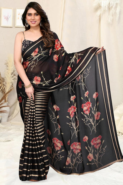 FASHION Women's  Floral Printed Saree with Blouse Piece