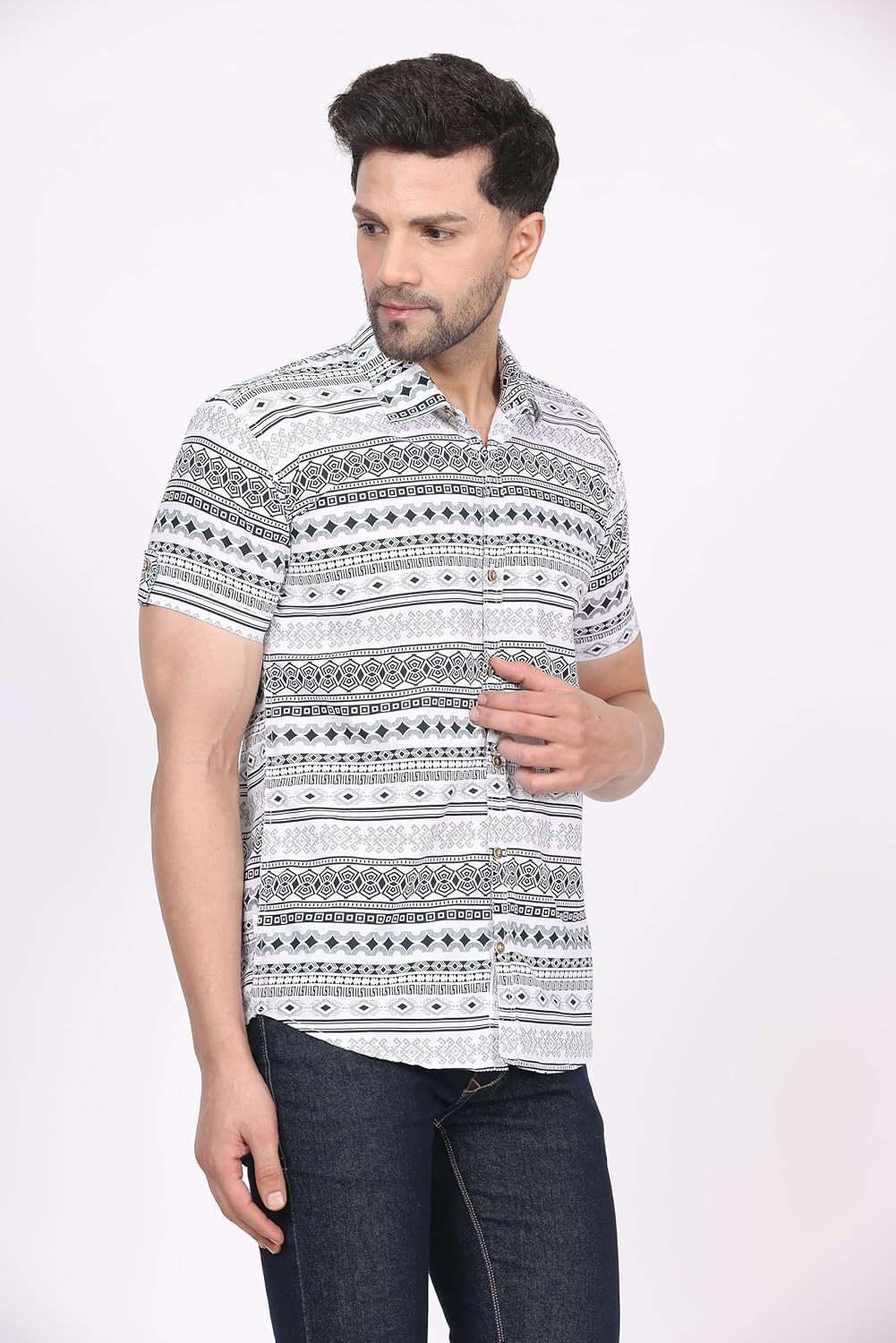 CVC Men's Regular Fit Half Sleeve Printed Shirt