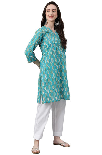 Women's Orange Rayon Gold Floral Print Straight Kurta