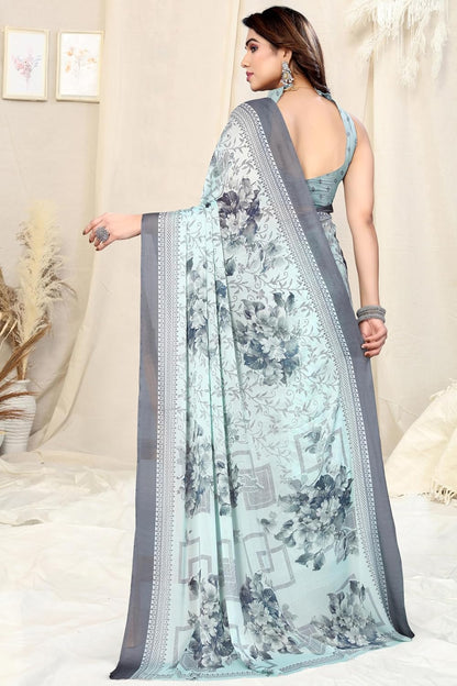 Chiffon Printed Women Saree with Blouse Piece