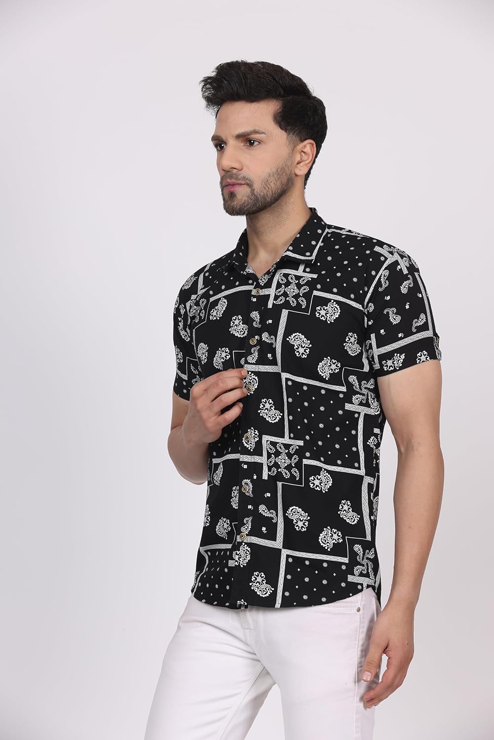 CVC Men's Regular Fit Half Sleeve Printed Shirt