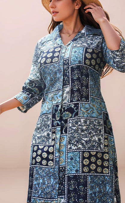 Women's Cotton Blend Floral Printed A-line Kurta