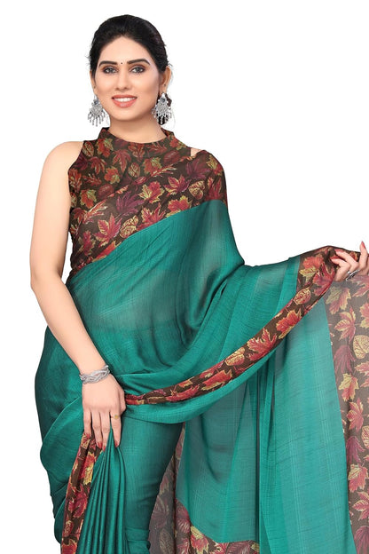 Chiffon Printed Women Saree with Blouse Piece