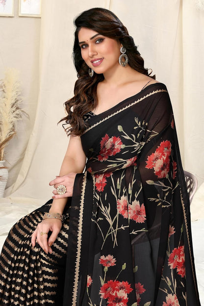 FASHION Women's  Floral Printed Saree with Blouse Piece