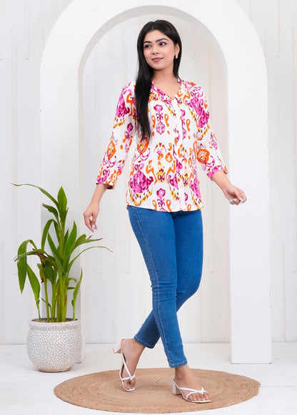 Lamenda Fashions Floral Printed Shirt Style Top