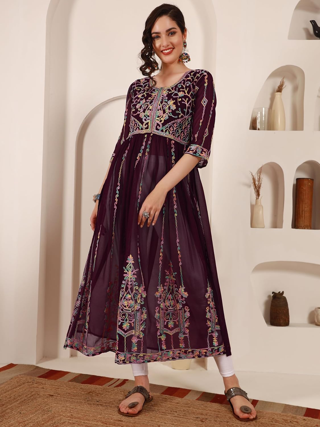EthnicJunction Women's Georgette Embroidered