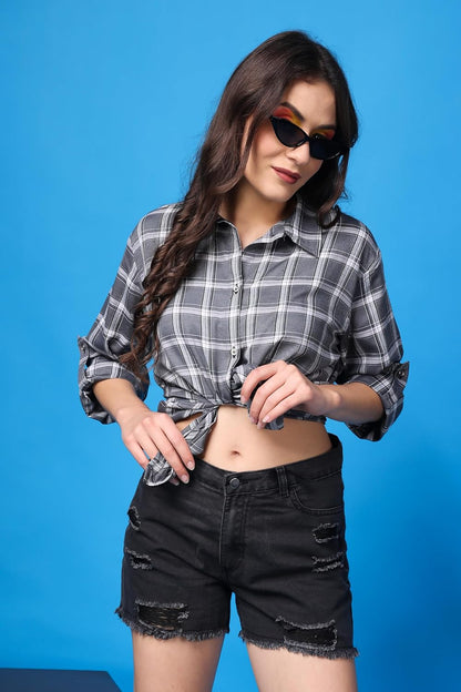 POPWINGS Casual Checks Print Shirt for Women