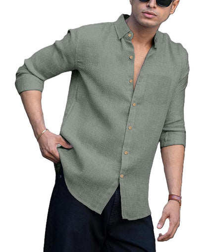 RAIZAX Men Linen Cotton Full Sleeve Shirt for Man