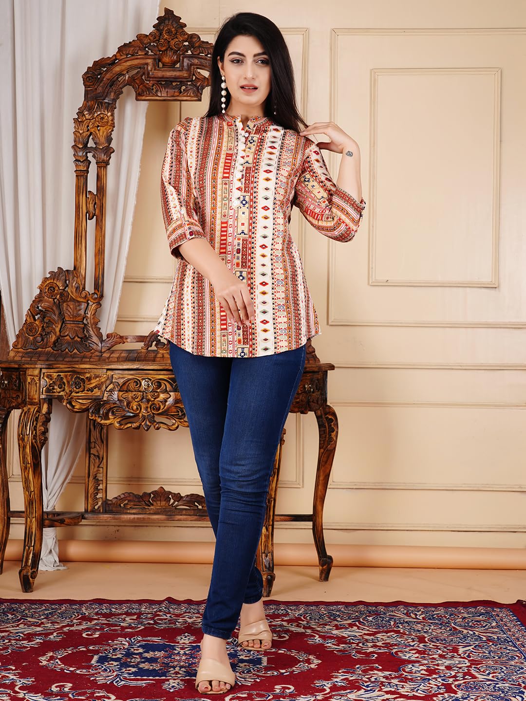FebQ Women's Polycotton Fabric 3/4 Sleeves