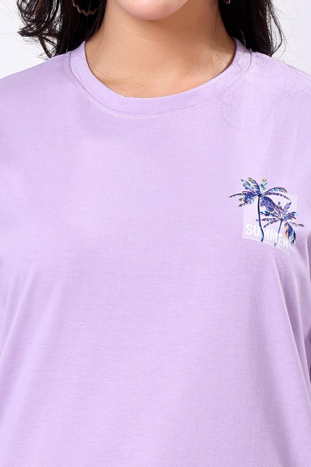 TQH Women's Casual Printed Round Neck, Oversized Longline Drop Shoulder Boho Style T-Shirt
