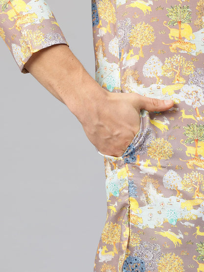 Luxrio Printed Kurta for Men Cotton Blend Linen Abstract