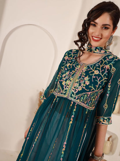 EthnicJunction Women's Georgette Embroidered