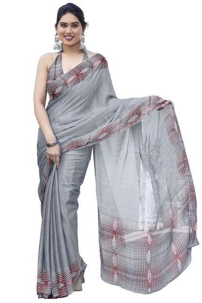 Women's Chiffon Printed Saree with BlousePiece