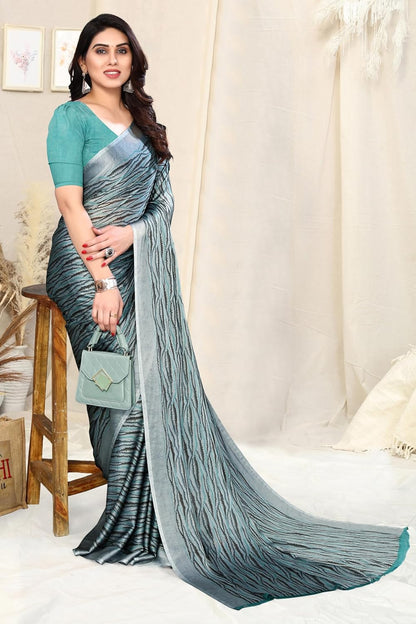 Women's Chiffon Block Printed Saree with Blouse Piece