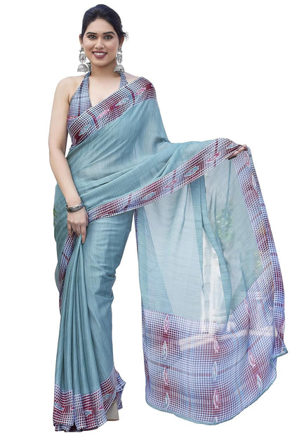 Women's Chiffon Printed Saree with BlousePiece