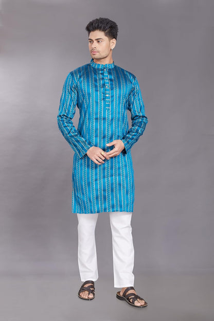 Men's Self Woven Jequard Art Silk Slim Fit Only Kurta