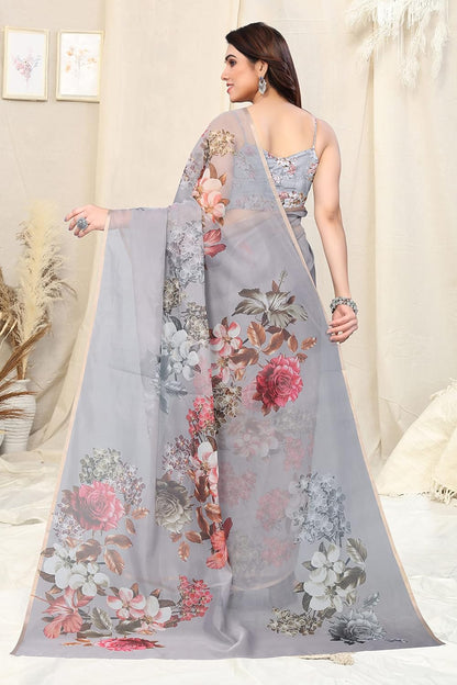Printed Women's Organza Saree Design with Blouse Piece