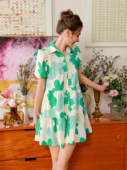 Shasmi Women's Green Flower Print Short Sleeve