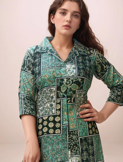 Women's Cotton Blend Floral Printed A-line Kurta