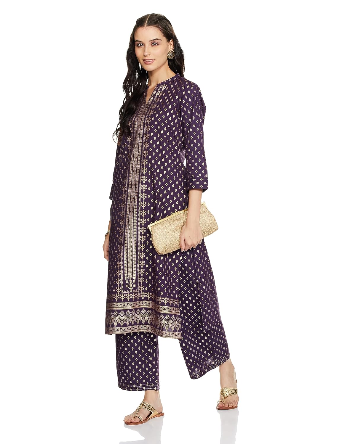 Myx Women's Solid Straight Printed Kurta and Pant
