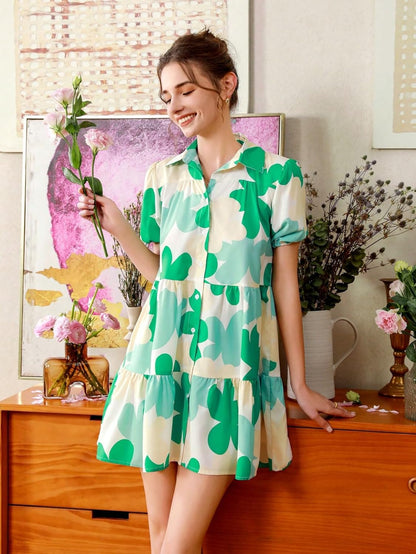 Shasmi Women's Green Flower Print Short Sleeve